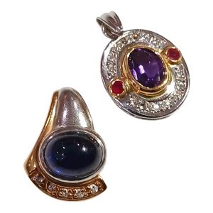 【K18PT850アクセサリー】18金・プラチナ850・サファイヤ・アメジスト・メレダイヤ・トップ・貴金属・ジュエリー